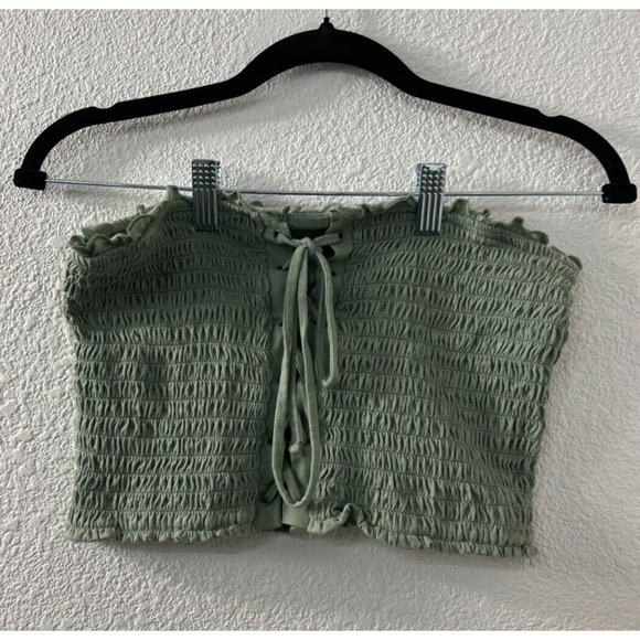 Aeropostale Lace Up Tube Top Cropped‎ Size Medium Green Rouched Y2K - Picture 1 of 8
